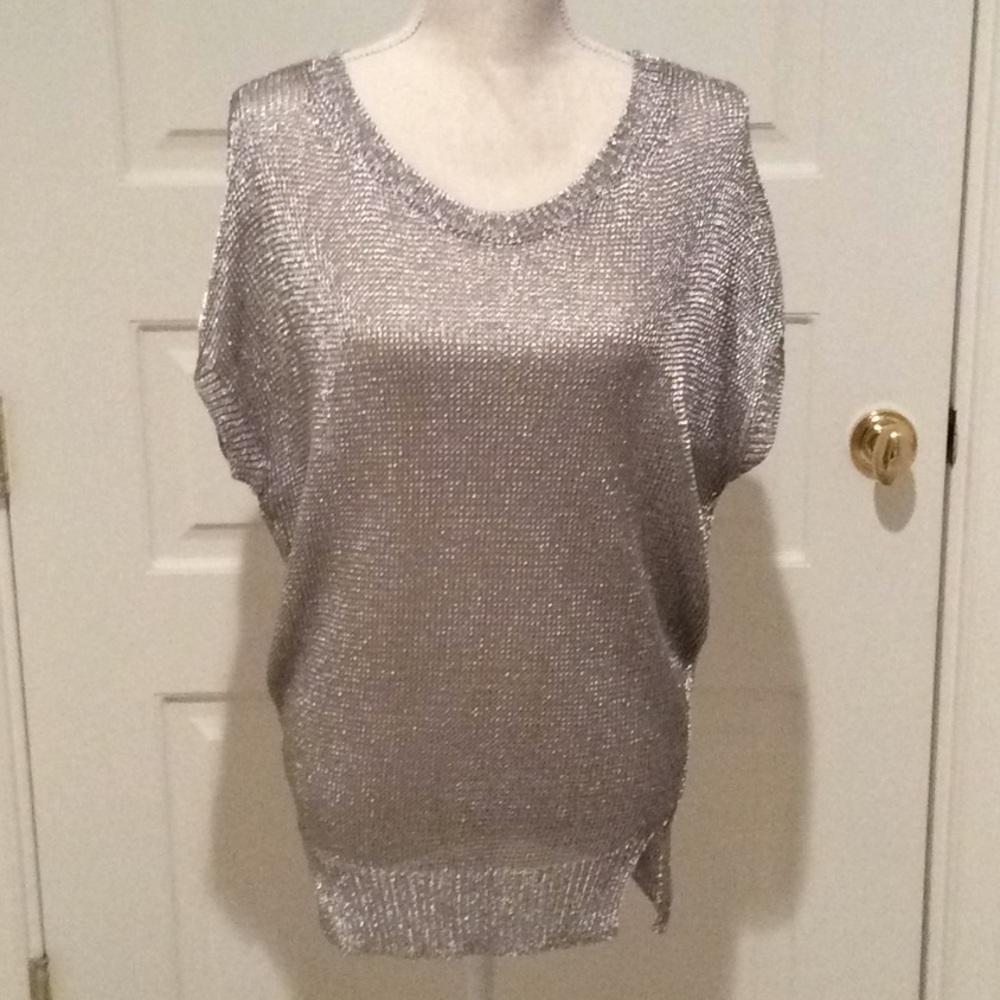 Vince Metallic Silver Mesh Top